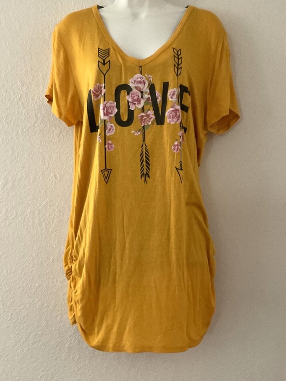 23 Love Street Boho Chic Mustard Yellow Graphic Tunic T-Shirt Dress XL